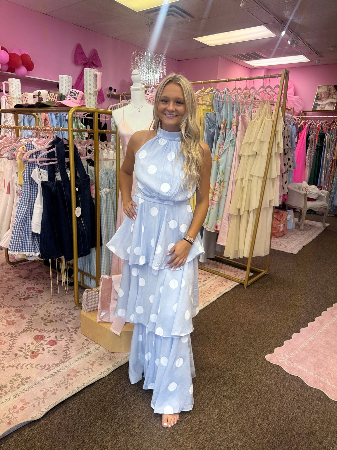 LENA Light Blue Polka Dot Tiered Maxi Two-Piece Set