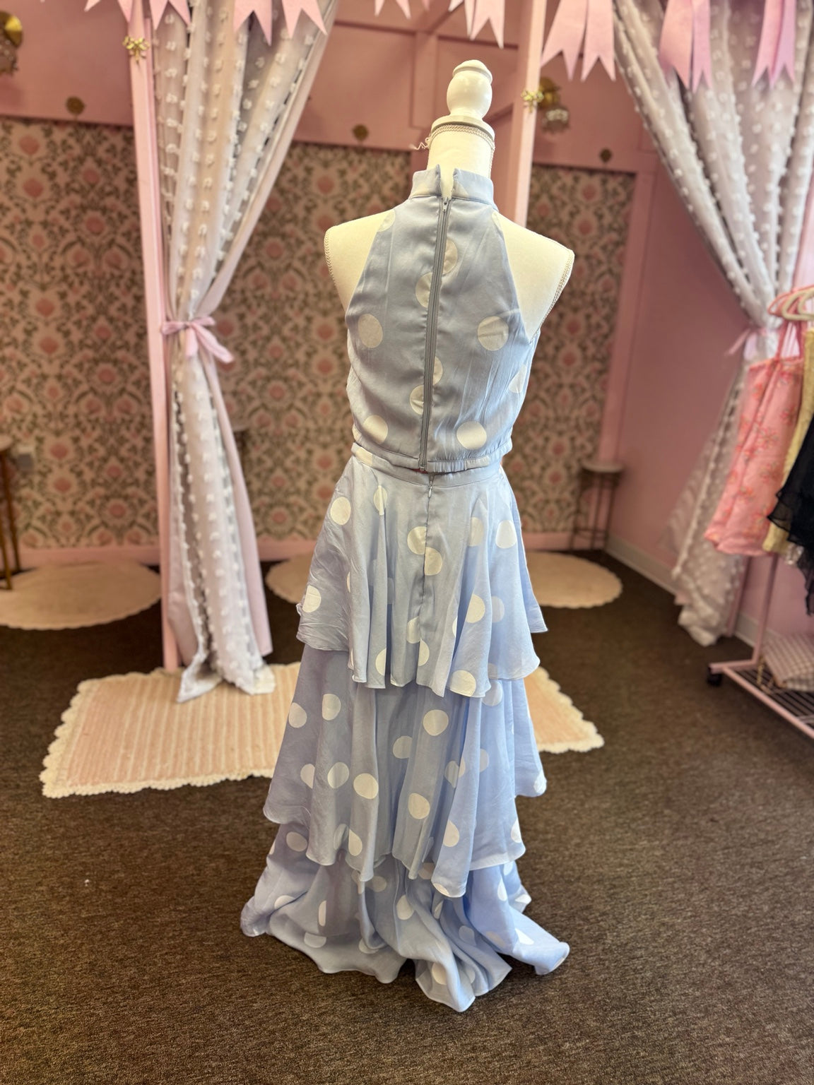 blue polka dot set back
