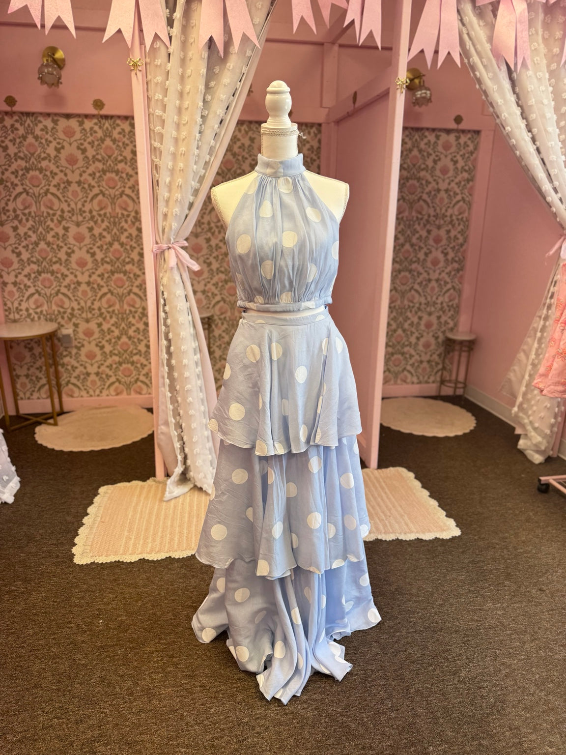 blue polka dot set front