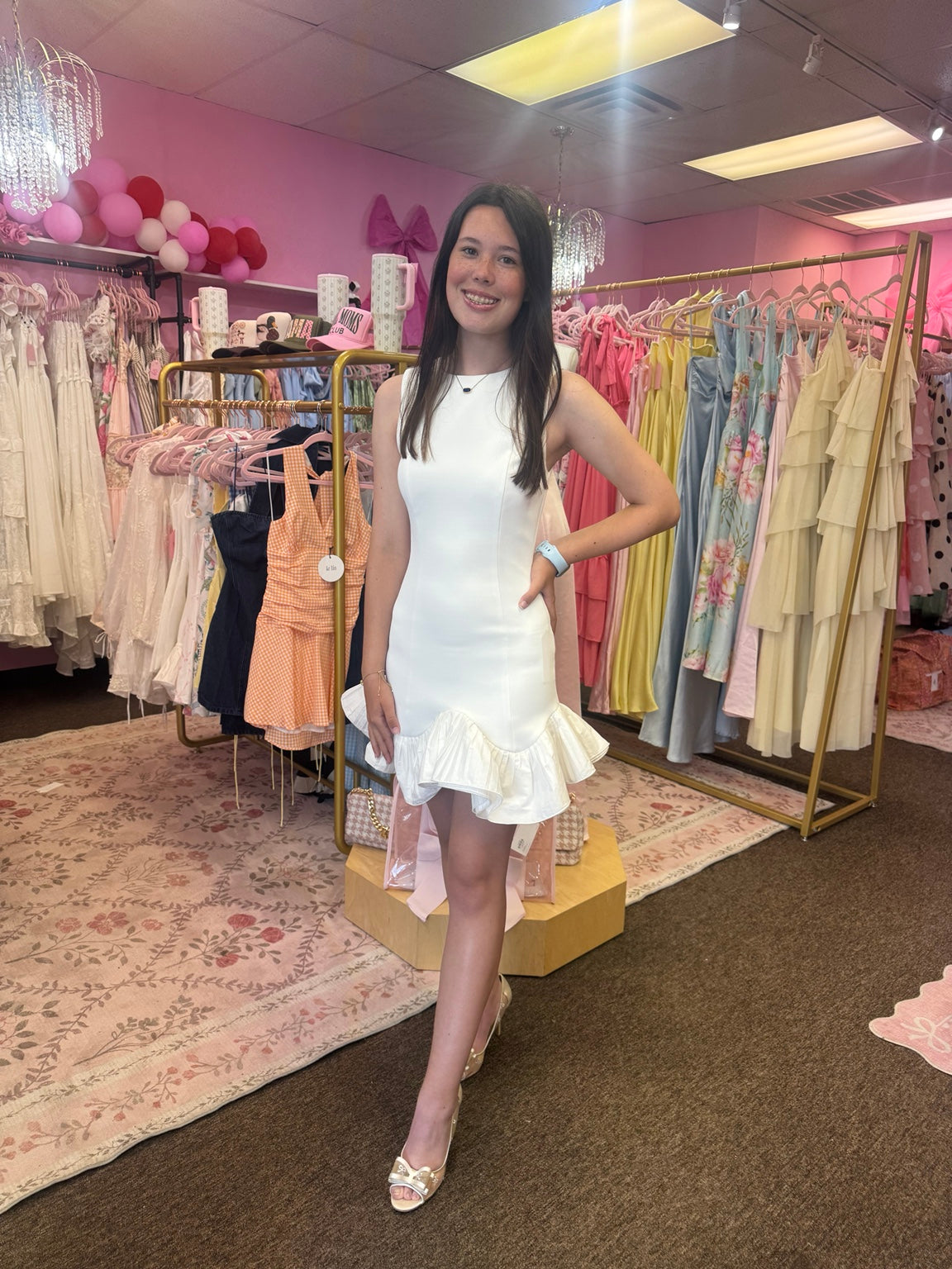 White Sleeveless Ruffle Hem Mini Dress