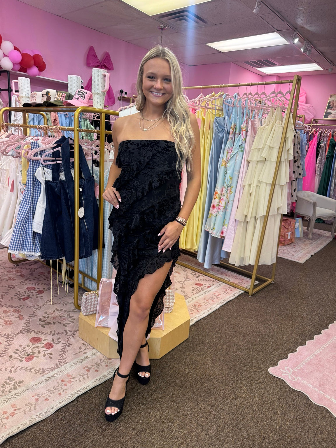 Vintage Shop Black Textured Strapless High-Low Dress