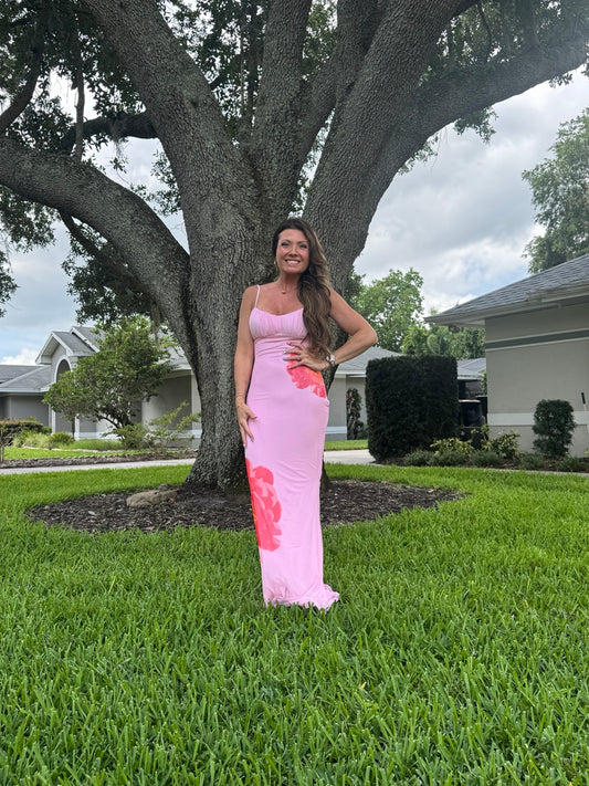 Vintage Shop Pink Floral Fitted Maxi Dress